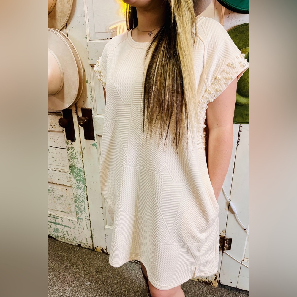 Umgee Cream and White Mini Dress with Textured Design